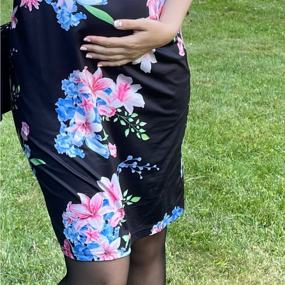 Off-the shoulder floral Black Maternity Dress
